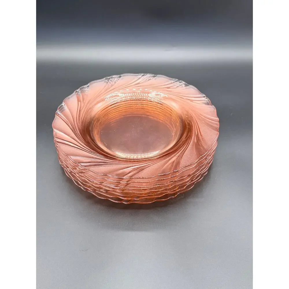 Vintage Set of 8 Arcoroc France Rosaline Pink Swirl 9” Dinner Plates